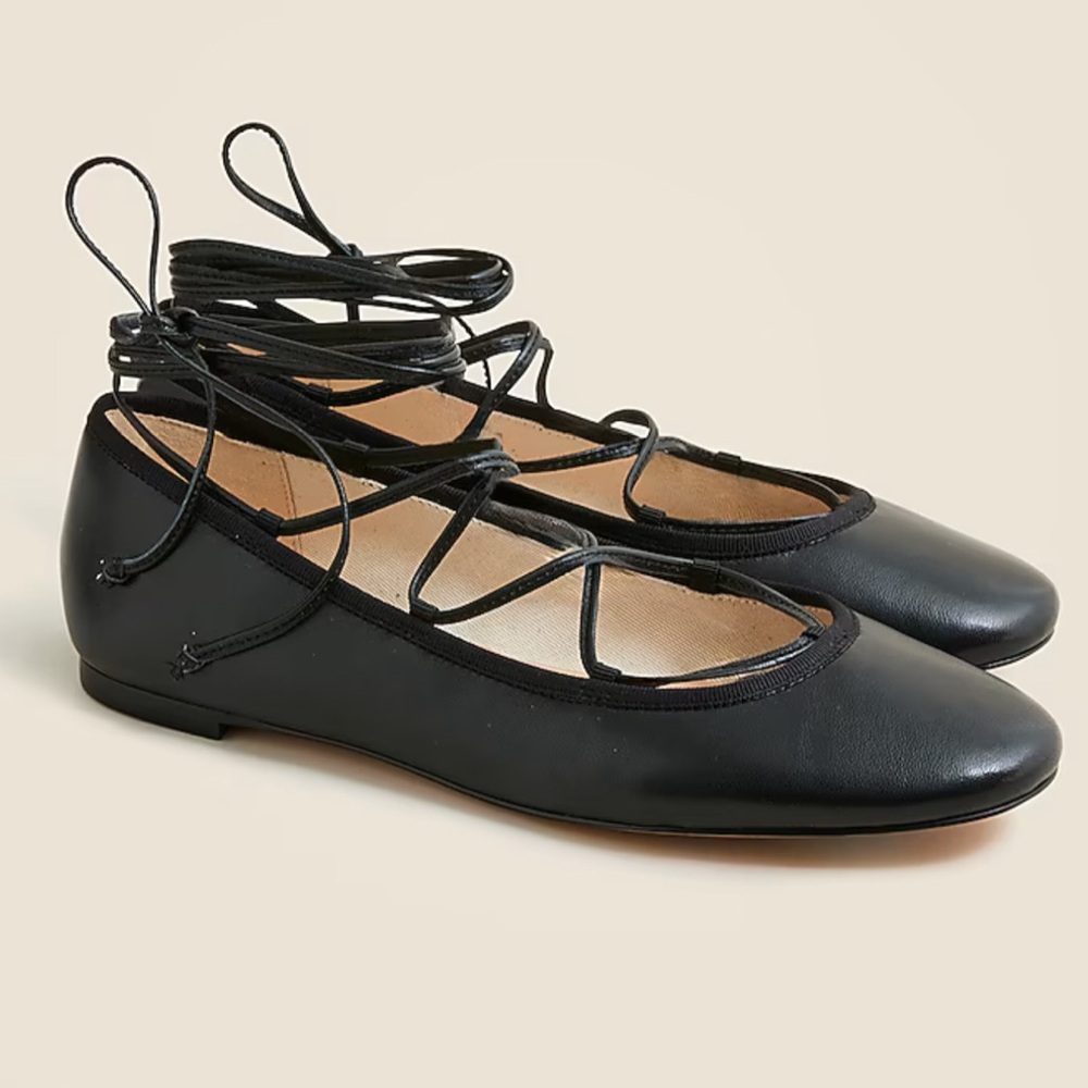 NWT J. Crew Andi lace-up ballet flats in leather 10